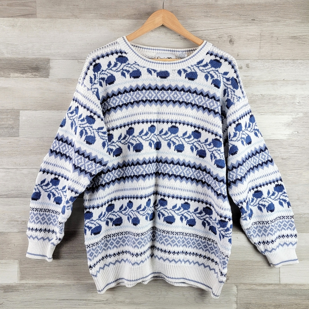 Vintage Blue & White Crewneck Ski Sweater